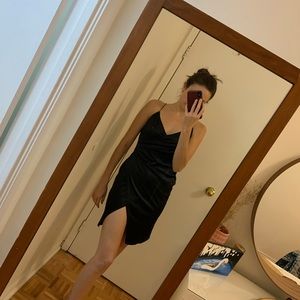 Black Slip Dress with Leg Slit